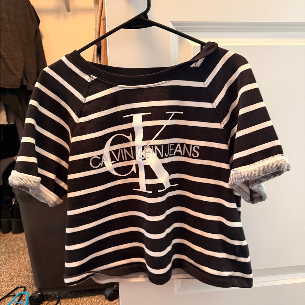 Calvin Klein Black and White Striped Tee